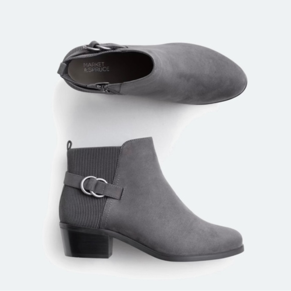 Market & Spruce Gray Vegan Suede Kaili Ankle Boots Buckle Block Heel Size 10W